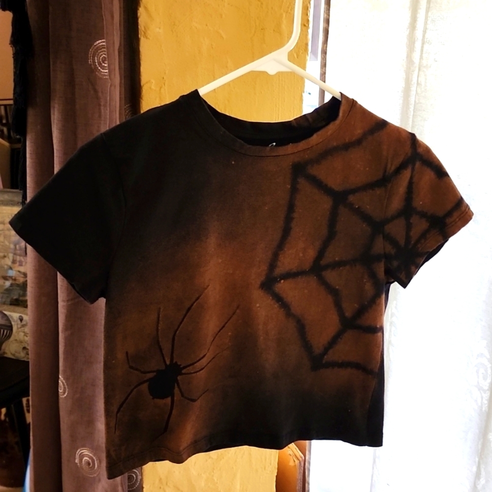 New Upcycled Bleach Stencil Lg Black Cotton Welcome To My Parlor Splash Baby Tee - Picture 1 of 3